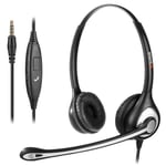 Mobile Phone Headset with Microphone Noise Cancelling & Call Controls, 3.5mm PC Headphone for iPhone Samsung Computer Business Skype Softphone Call Center Office, Clear Chat, Ultra Comfort