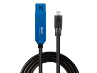 Lindy - USB-förlängningskabel - 24 stift USB-C (M) till USB typ A, ström DC-uttag 2,5 mm (ID: 0,7 mm) (W) låsning - USB 3.2 Gen 2x2 - 5,0 m - rund, aktiv - Svart (43380)