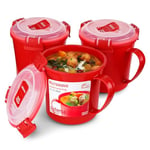 Sistema Microwave Mug à soupe de taille moyenne | Récipient alimentaire micro-ondes | 656 ml | Sans BPA | Coloris assortis | Lot de 3