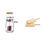 Kilner 1 Litre Easy to Use Glass Butter Churner & KitchenCraft Home Made Wooden Butter Paddles/Gnocchi Boards, 20 x 6.5 cm (Set of 2), Wood, Brown
