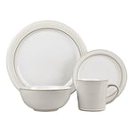 Denby - Natural Canvas Dinner Set For 4 - 16 Piece Tableware - Dishwasher Microwave Safe Stoneware Crockery - Glaze, Beige, White - 4 x Dinner Plate, 4 x Small Plate, 4 x Cereal Bowl, 4 x Coffee Mugs