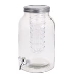 4 Litre Glass Beverage Drink Dispenser With Tap Lid & Infuser Juice Cocktail B