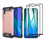 HAOTIAN Case for Xiaomi Redmi 9AT / Redmi 9A Case and 2 Screen Protector, Premium Dual Layer Tough Rugged Hard PC Cover, Shockproof Resistant Protective Case, Rose gold