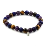 Armband - ABIJOUX - Lazurit, Tigeröga, Ametist - 8 mm - Längd 19-20 cm - Unisex Blå, brun, lila