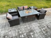 Outdoor Rattan Sofa Set Garden Furniture Gas Firepit Dining Table Heater with 2 Side Tables