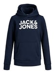 JACK & JONES Hoodie Logo Hooded Jumper Basic Sweater with Pouch Pocket JJECORP, Colours:Navy, Size:164