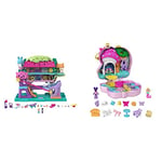 Polly Pocket Doll House with 2 Micro Dolls and Accessories, Toy Car, HHJ06 & Unicorn Forest Compact Tea Party-Themed Playset with Glitter Horn, 2 Micro Dolls & 13 Accessories