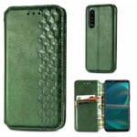 Läder Sony Xperia 5 III fodral med romb-design - Grön Grön