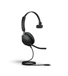 Jabra Evolve2 40 PC Headset – Noise Cancelling UC Certified Mono Headphones With 3-Microphone Call Technology – USB-C Cable – Black