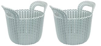 2 x CURVER Plastic Knit Plastic Round Storage Basket 3 Litres : Blue - Grey