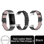 Real Leather Watch Band for Fitbit Charge 3 - Black