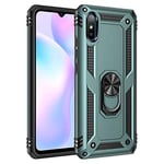 VGANA Case Compatible for Xiaomi Redmi 9AT, Tough Armor Anti Fall and Car Magnet Ring Foldable Holder Function Protective Cover. Green