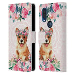 Official Monika Strigel Corgi Lace Flower Friends 2 Leather Book Wallet Case Cover Compatible For Motorola One Vision