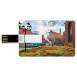 32G USB Flash Drives Credit Card Shape Victorian Decor Memory Stick Bank Card Style Old City Riga Latvia Capital with Historical Buildings Medieval Town Image Decorative,Multicolor Waterproof Pen Thum