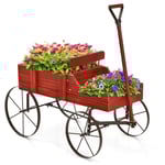 Blomstativ trävagn växtvagn blomstervagn med metall 62 x 34 x 60 cm röd