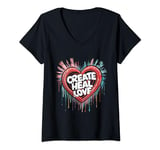 Womens Mental Health Matters Create Heal Love Grovy Art Therapy Mom V-Neck T-Shirt