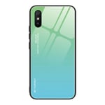 VGANA Case Compatible for Xiaomi Redmi 9AT, Slim Scratch-Resistant Gradient Glass Phone Shell, Stylish TPU Soft Silicone Anti-Fall Cover. Green/blue