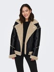 Only Wilma Faux Leather Sherpa Jacket - Black, Black, Size M, Women