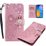 COTDINFORCA Huawei P Smart 2020 Case Crystal Bling PU Leather Retro Shine Diamond Owl Shockproof Slim Cover Card Holder Magnetic Lock Phone Case For Huawei P Smart 2020 Rose Gold OWL YK.