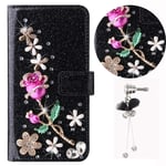 Xifanzi Cover for Nokia 5.3 Case 3D Glitter Book Phone Case Wallet PU Leather Case Cover Floral Bling Sparkly Diamonds Rose Folio Stand with Closure Card Slots Cute Magnetic Flip Nokia 5.3