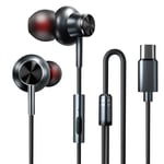 Écouteurs USB Type-C In-Ear Stereo Bass Noise Cancelling Headphones avec micro Compatible avec les téléphones Type-c comme Google Pixel 2/3/4/2xl/3xl/4XL, Huawei, HTC, Essential Phone Ect-gris-