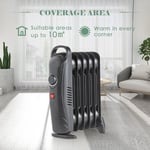 6 Fin 800W Mini Oil Filled Radiator Black Electric Heater Portable Thermostat