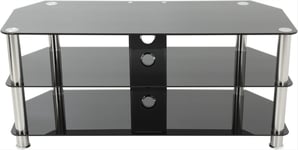 Black Glass TV Stand with Chrome Legs for 32 37 40 42 43 47 49 50 Inch TVs