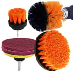 Cleaning Brush Set for Cordless Drill and Electric Screwdriver - Kagni 5" 3.5" 2" Scrub Brushes Kit and 4" Scouring Pad, Medium Stiff Bristle, Perfect for Floor Tile Grout Car Tub Carpet Upholstery