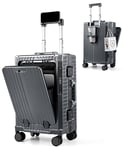 A BST Bagage à Main avec Poche Avant, Valise Rigide en PC de 50,8 cm avec Roues pivotantes silencieuses, Port de Charge USB/Type-C, Support de téléphone et Couvercle de Tasse, Gris, Bagages à Main
