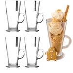 YöL Latte Glasses Set of 4 Clear Tall Coffee Cups Large 300ml Durable Hot Chocolate Drinks Barrista Machine Compatible