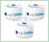 3x Nivea Soft Moisturising Cream - Body | Face | Hands | Dry Skin - 300ml