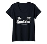 Womens Dads Drone Quadcopter The Quadfather Quad Copter Father V-Neck T-Shirt