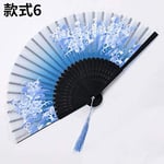 Big Bargain Store for Dancing,Wedding Party,Wall Decoration Hollow Carved Chinese Style with Tassel Folding Fans Folding Bamboo Hand Held Fan blue