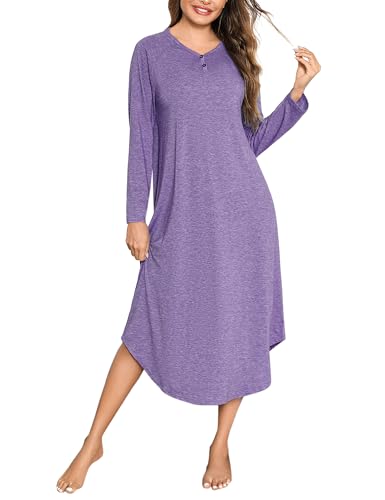 Generisch Chemise De Nuit Pour Femme - Manches Longues - Élégante - Col En V - Dentelle - Courte - Décontractée - Couleur Unie - Confortable - Coton - Vêtement De Nuit Ample - Vêtement De Maison