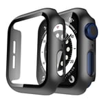TAURI 2 Pack Hard Case Compatible for Apple Watch SE Series 6 5 4 44mm Built in 9H Tempered Glass Screen Protector Touch Sensitive Full Protective Cover Compatible for iWatch 44mm - Black