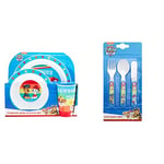 PAW Patrol Kids Tableware Set – 3 Piece Reusable PP Plate, Bowl & Cup Set for Children – for 24 Months+ & 3 Piece Cutlery Set – Metal, Reusable Children's Knife, Fork & Spoon – for 12 Months & Up