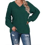 Womens Ladies V Neck T Shirt Solid Winter Casual Baggy Loose Dark Green M