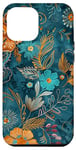 Coque pour iPhone 12 Pro Max Motif floral botanique bleu sarcelle imprimé turquoise