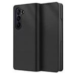 Samsung Galaxy Z Fold 5 Plånboksfodral i Äkta Läder, Svart