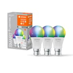 LEDVANCE Smart LED lamp with WiFi Technology, B22d-base matt Optics,RGBW Colours Changeable, Light Colour Changeable (2700K-6500K), 806 Lumen, 60W-Replacement, Smart dimmable, 3-Pack