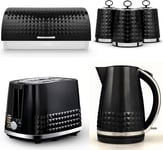 Kettle Toaster Canisters Breadbin Set Solitaire Black Jug 2 slice Tower Kitchen