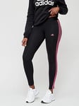 adidas Sportswear Womens 3 Stripe Leggings - Black/Pink, Black/Pink, Size Xs, Women