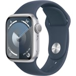 Apple Watch Series 9 (GPS) 41mm - Silver Aluminium Case with Storm Blue Sport Band - M/L (Fits 160mm - 210mm Wrists)