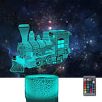 steam Train 3D Night Light Optical Illusion lamp for Kids Teenages 16 Colours Changing Acrylic Remote Control As Cool Birthday and Holiday Gifts Bedroom Deco