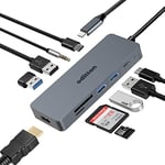 Hub USB C, oditton 10 en 1 Adaptateur USB C avec HDMI 4K, 4 Ports USB pour Lecteur Flash, USB C 3.0, SD/TF, 3.5mm Jack, Port de Chargement USB C pour Macbook et Autres Appareils de Type C
