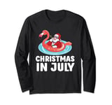 Santa Flamingo Floatie Funny Christmas In July Summer Xmas Long Sleeve T-Shirt