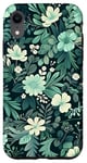 Coque pour iPhone XR Vert sauge et bleu sarcelle, motif floral