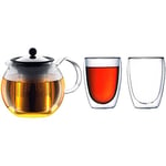 Bodum 1802-16 Assam Théière à Piston Filtre inox Finition Inox Brillant 1,5 L + Set de 2 verres Pavina 35 cl