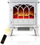 JHSHENGSHI Electric Fireplace, 2000W Portable Electric Stove Electric Fire Adjustable White 2 Setting Free Standing Heater Electric Stove With 3D Wood Stove Flame Effect