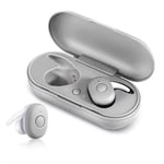 Fashion Bluetooth Earphone, Wireless Earphones Bluetooth 5.0 Mini Headphones Stereo IPX5 Waterproof Headset with Mic Earplugs for Gym Home/Phone Laptop Etc (Color : White)